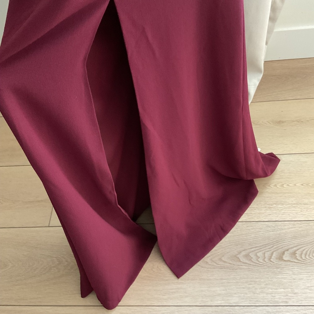 Dress The Population Iris Slit Crepe Gown Side Slit Burgundy LARGE NWT - Picture 4 of 14